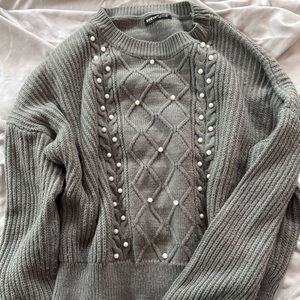 Shein dark Gray Sweater with Pearl Details